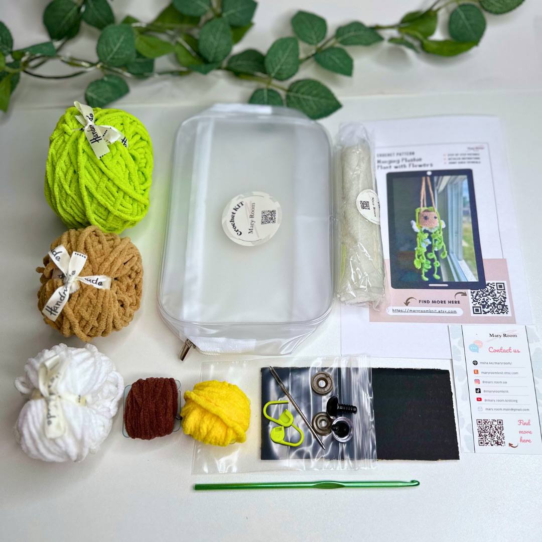 DIY Crochet Kit: Plushie Hanging Plant with Flowers