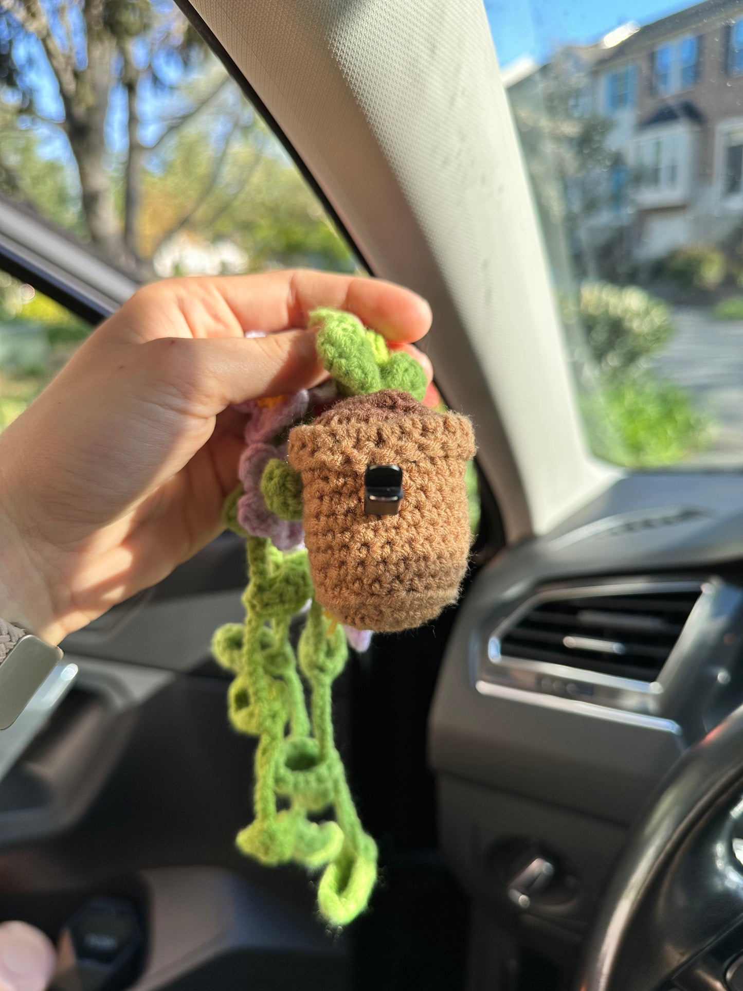 Crochet flower car vent clip air freshener with lavender scent