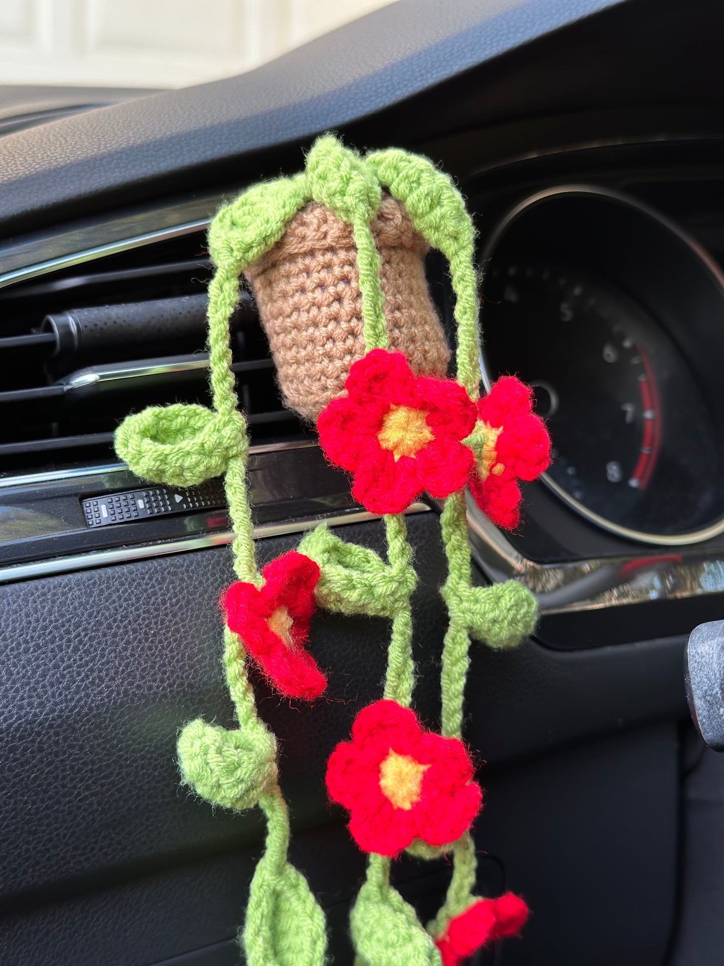 Crochet floral car vent clip boho dashboard accessory