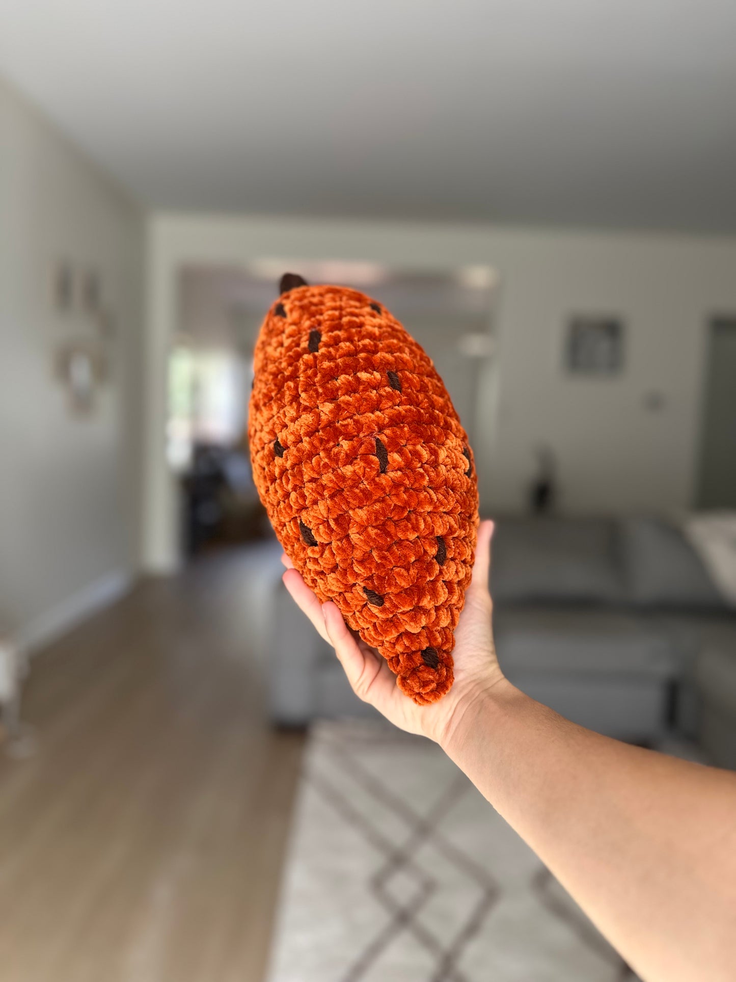 Cute amigurumi sweet potato pillow – cozy handmade crochet home decor gift