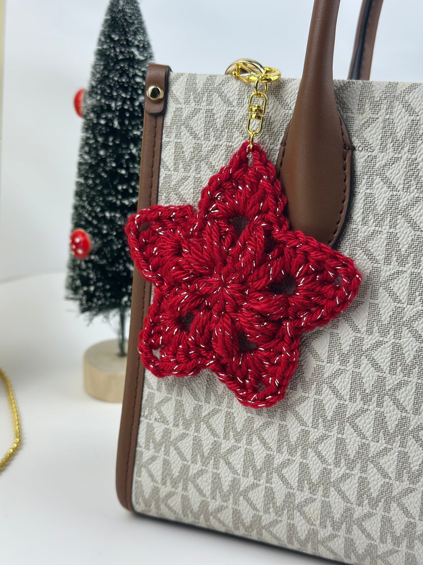 Cute handmade crochet star accessory in neutral color, lightweight keychain for everyday use