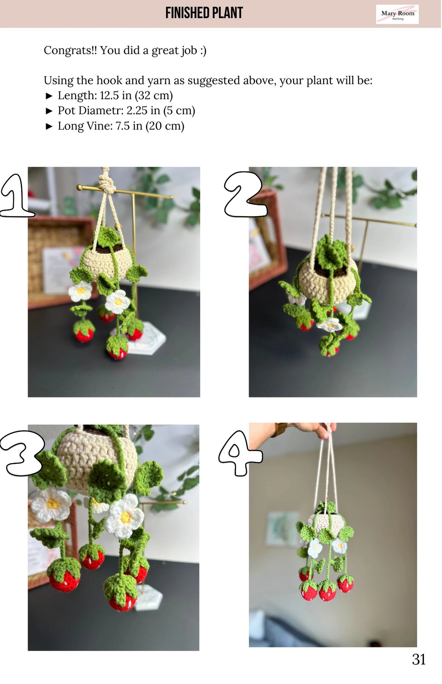 Crochet pattern includes step-by-step pictures, detailed instructions, and short video tutorials