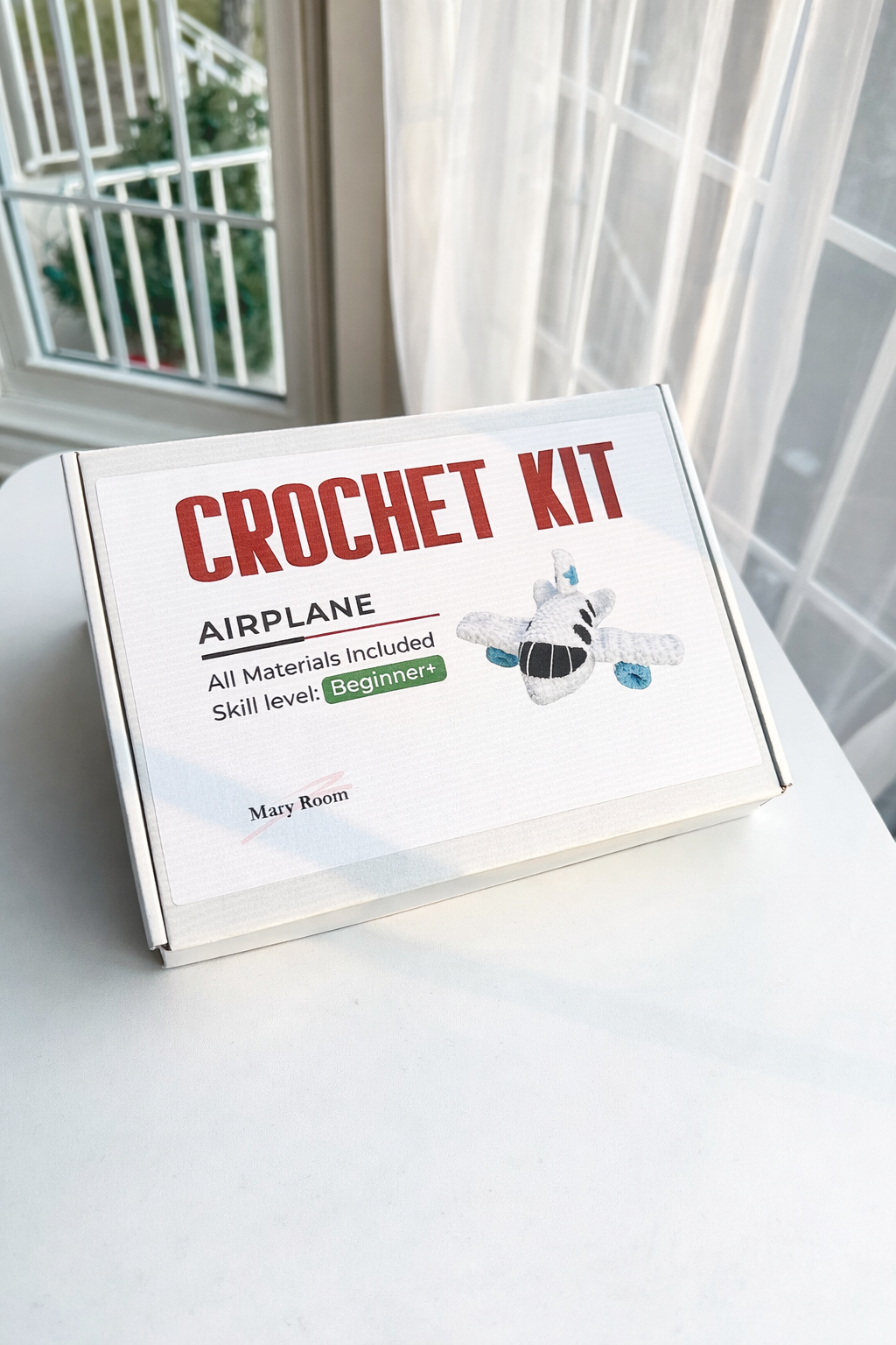 Crochet kit Airplane from plush yarn with all nessesary tools and yarn, crochet pattern for beginners