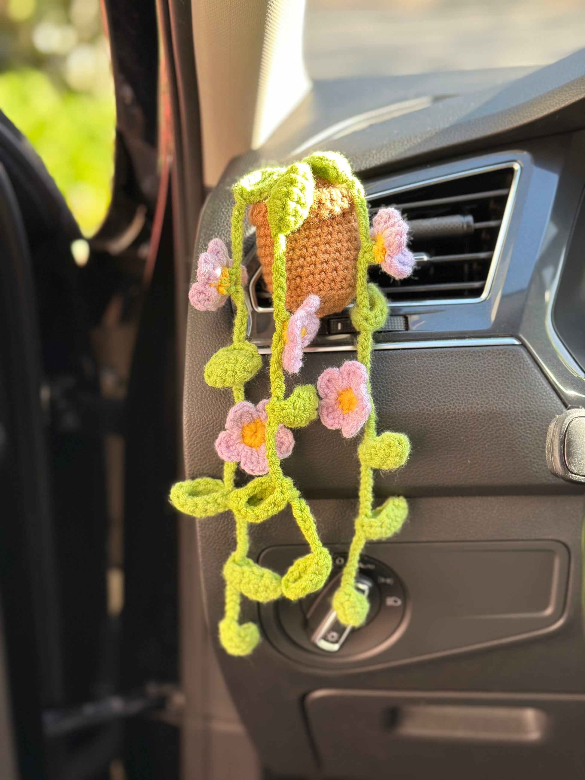 Crochet flower vent clip handmade car interior decor