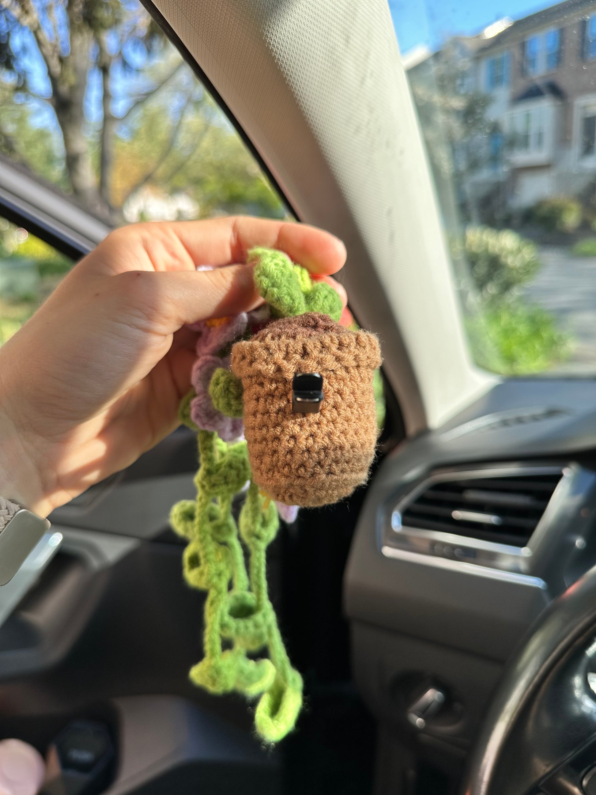 Crochet flower car vent clip air freshener with lavender scent