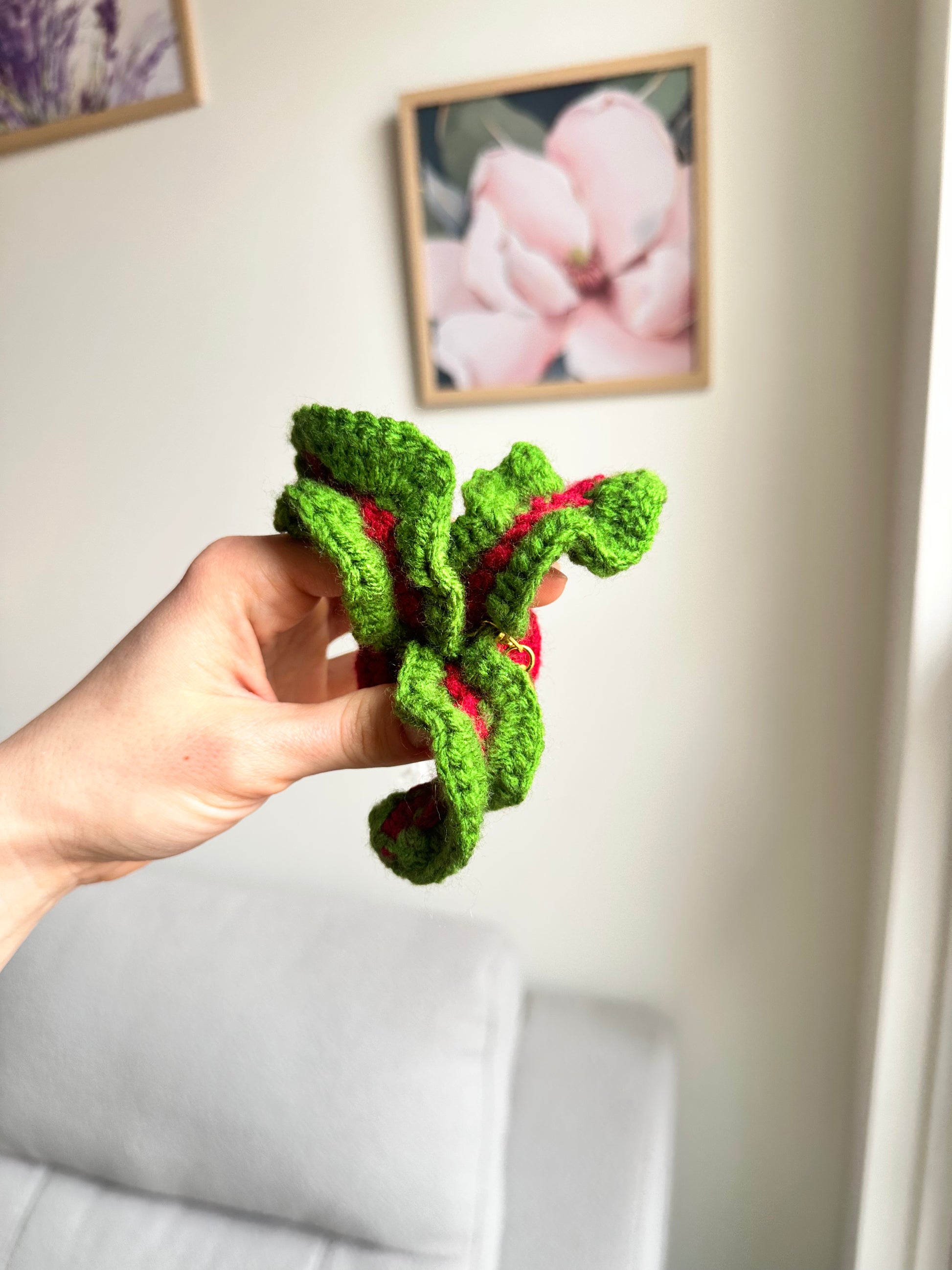 Cute crochet radish keychain for purse or backpack, handmade vegetable charm accessory