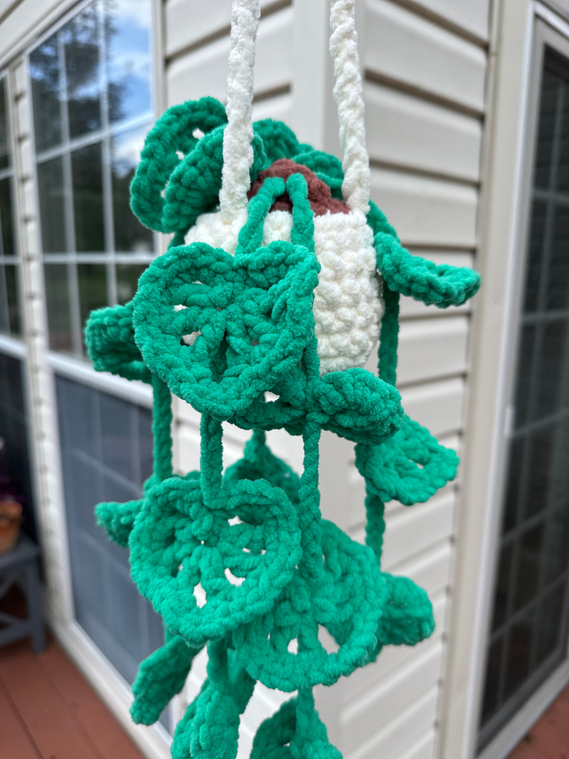 Soft crochet Monstera-style plant in pot handmade by Mary Room