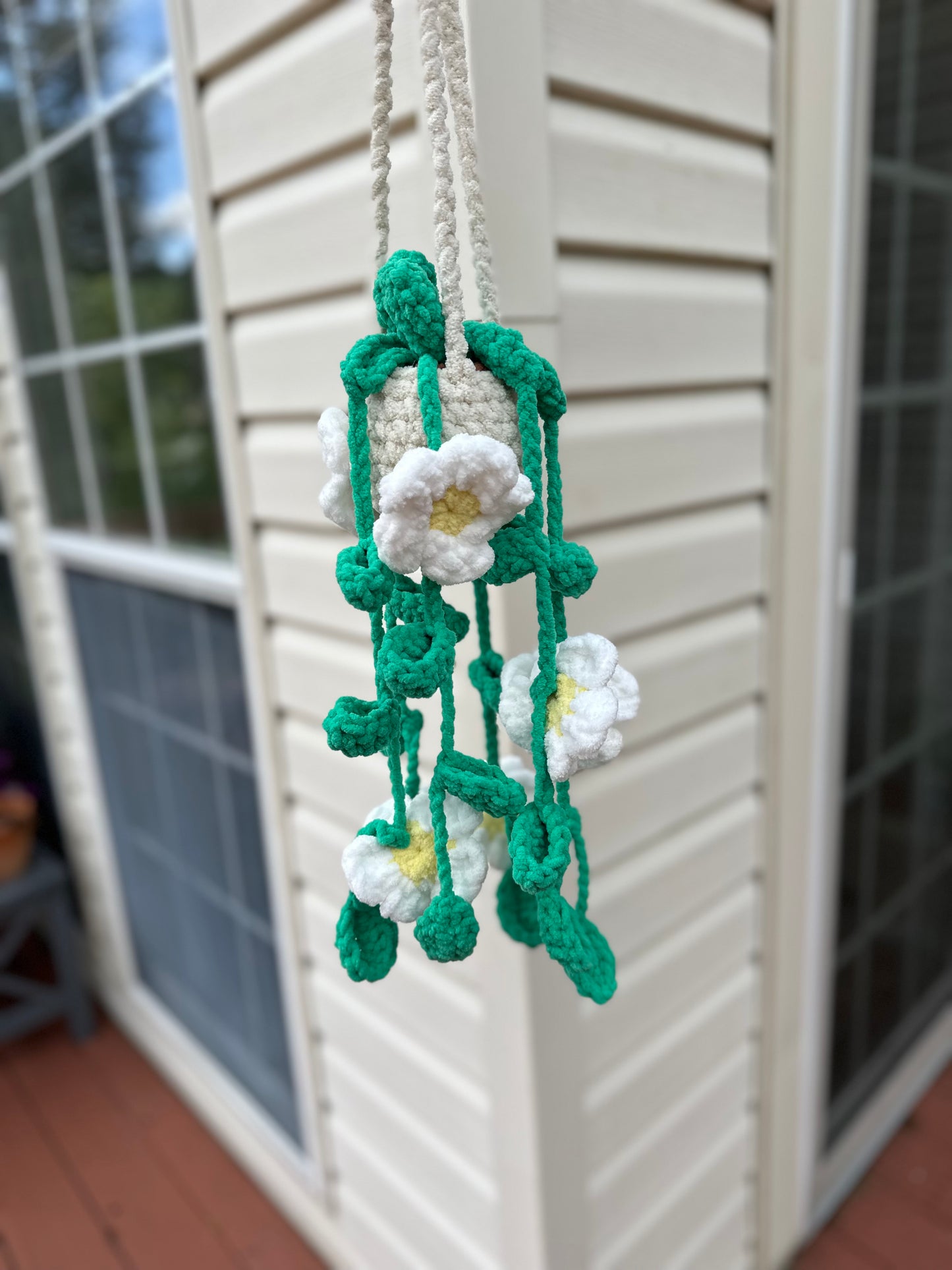 Handmade crochet daisy decor for shelves and bedrooms