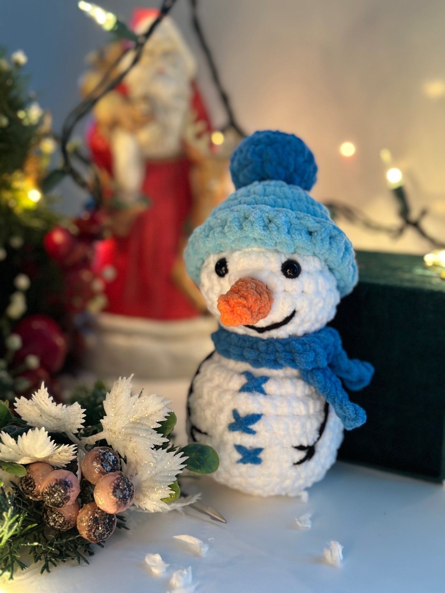 Handmade snowman amigurumi kit for beginner and intermediate crocheters
