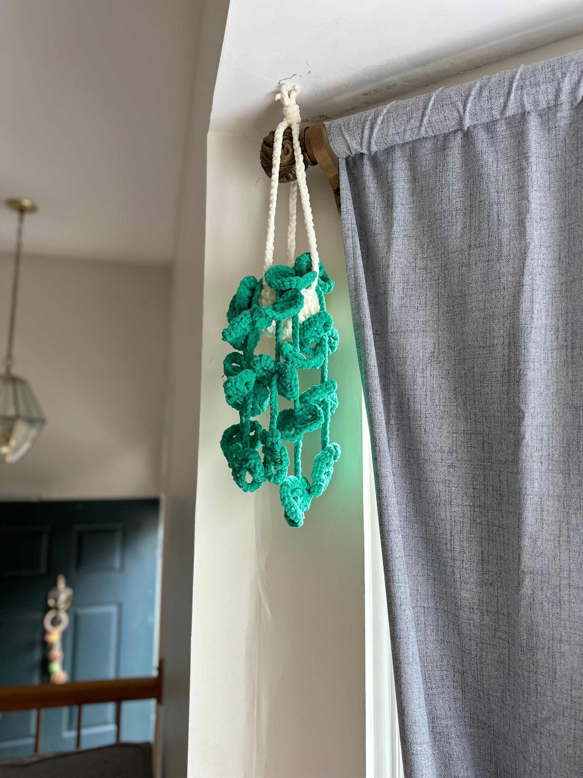 Crochet hanging succulent-style plant for cozy home interior