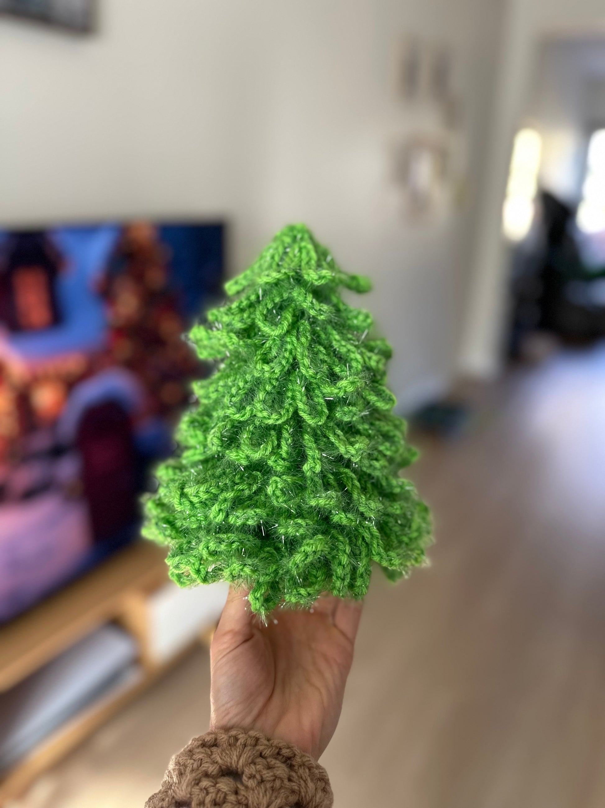 Sparkling green crochet Christmas tree decoration 