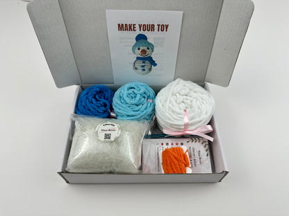 Cute snowman crochet pattern and materials for handmade winter decor
