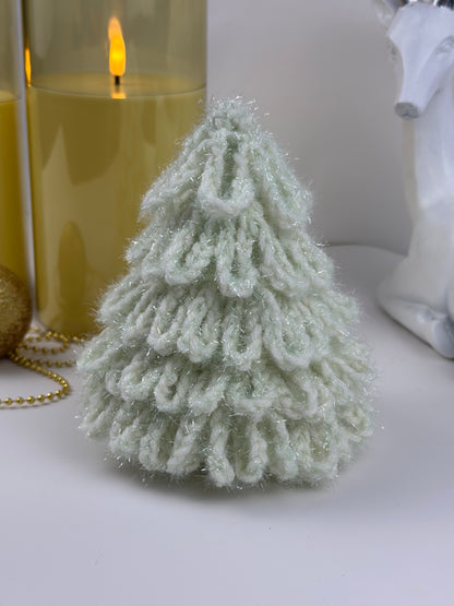 Handmade crochet winter tree in white yarn, elegant holiday gift idea.