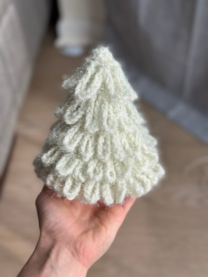 White yarn crochet Christmas tree home décor, perfect handmade gift.