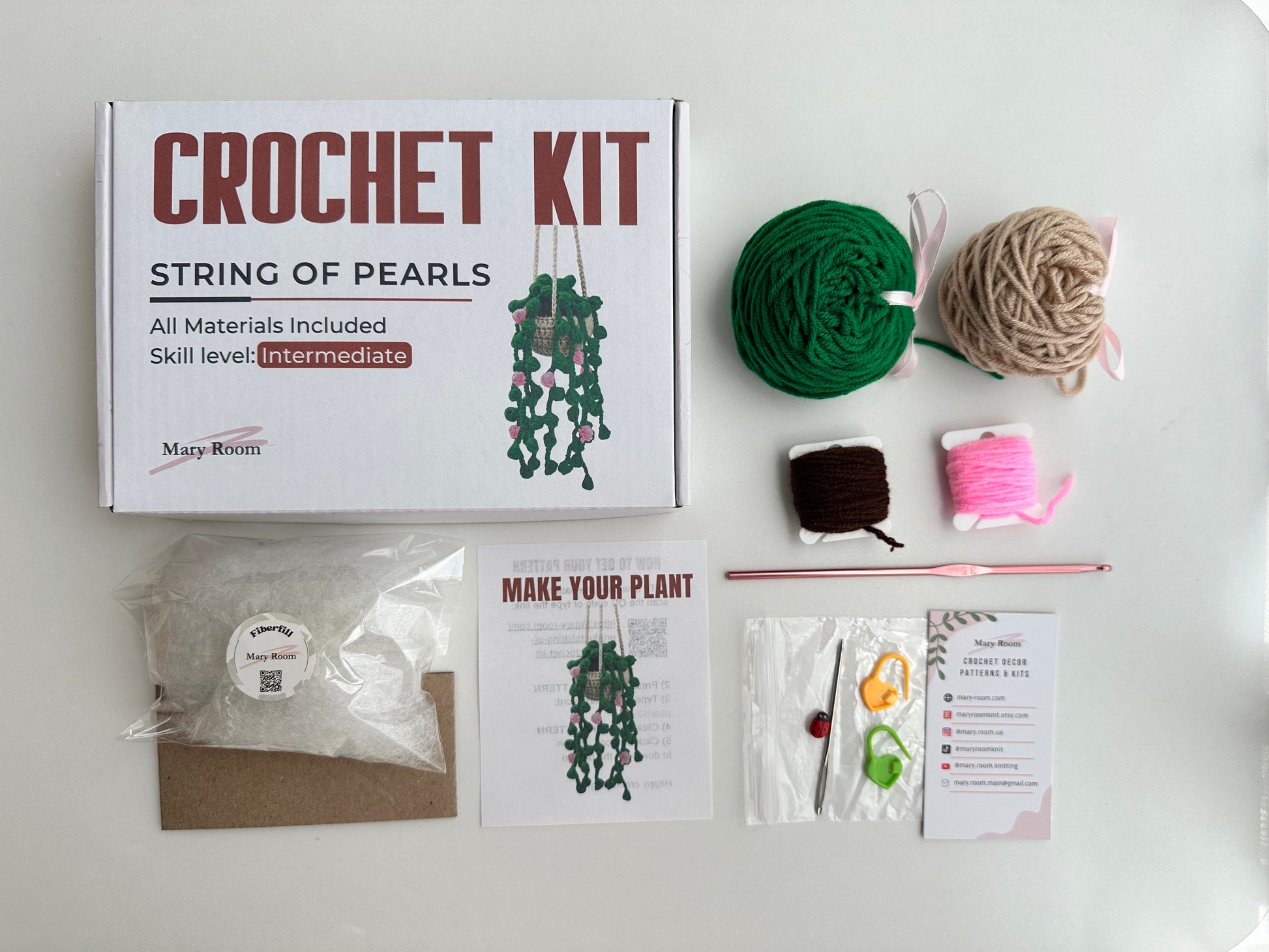 Crochet KIT string of pearls with all the necessary yarn tools fiberfill and pattern