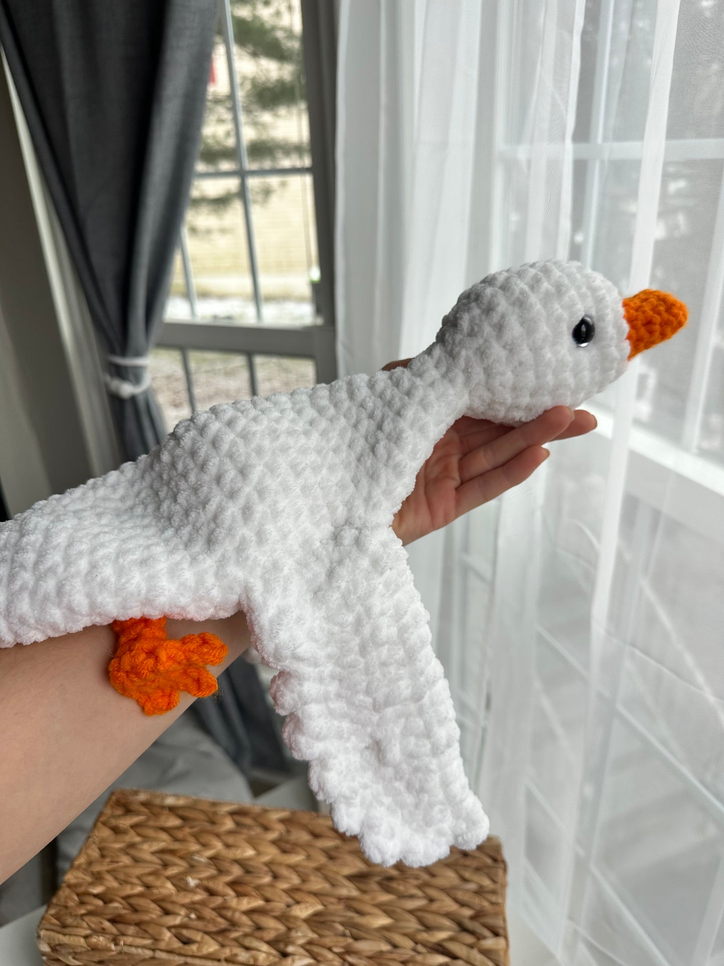 Handmade cuddly goose plush toy for toddlers and kids, 44 cm long