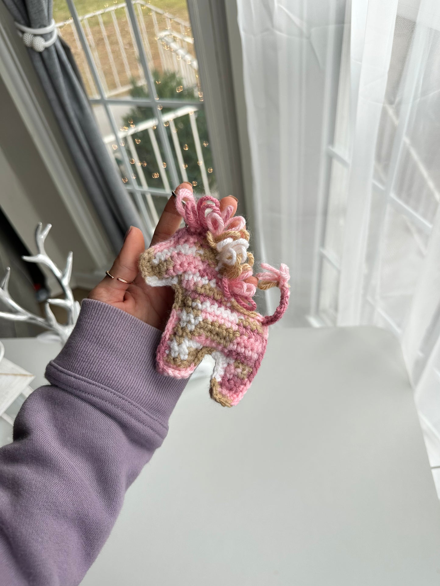 Small multicolor amigurumi horse keychain, crochet bag charm for backpacks and purses