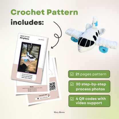Crochet kit Airplane from plush yarn with all nessesary tools and yarn, crochet pattern for beginners