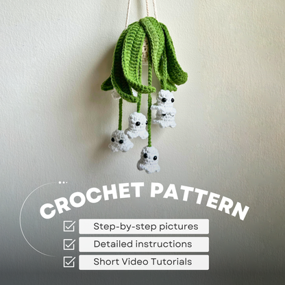 Crochet hanging ghosts pattern with step-by-step photo instructions.