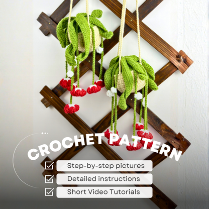 Crochet red bells hanging plant pattern – step-by-step tutorial and crochet guide