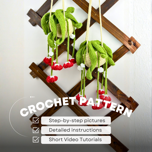 Crochet red bells hanging plant pattern – step-by-step tutorial and crochet guide
