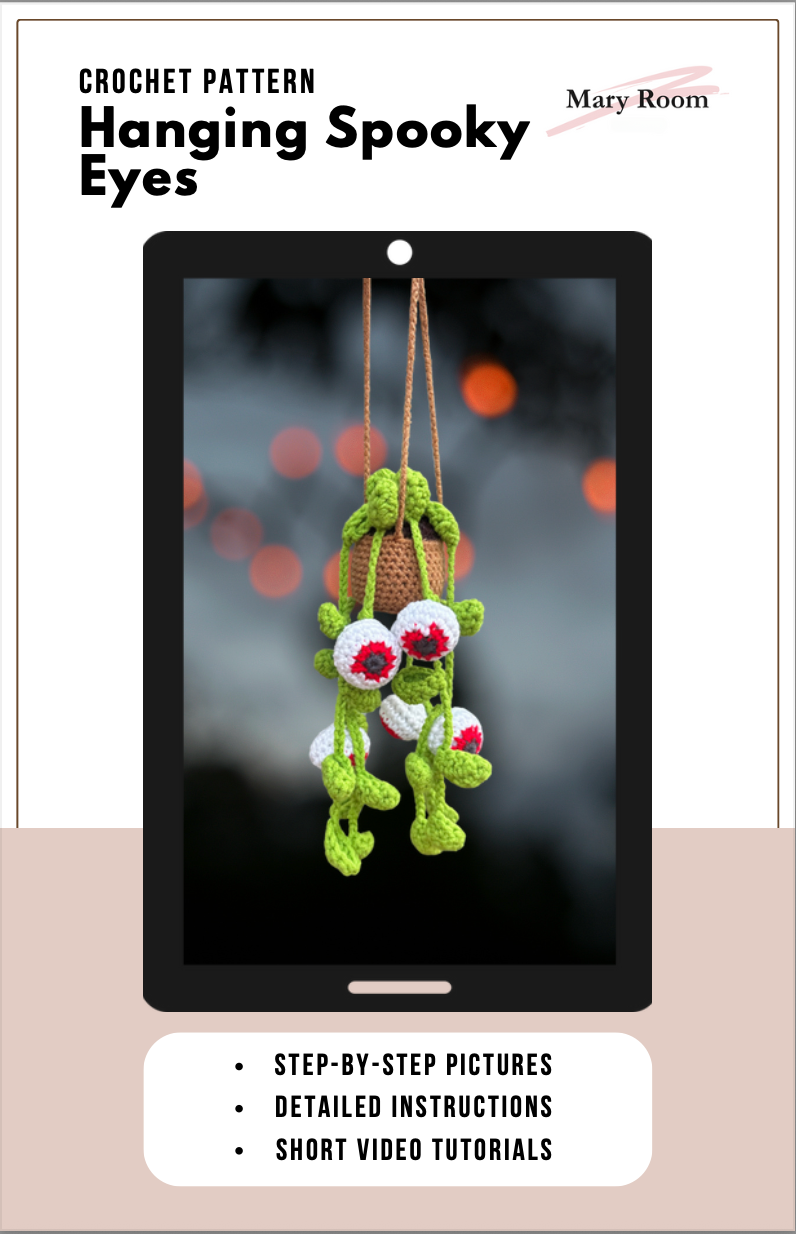 PDF pattern cover for Halloween-themed hanging spooky eyes crochet decor