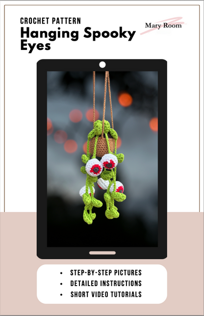 PDF pattern cover for Halloween-themed hanging spooky eyes crochet decor