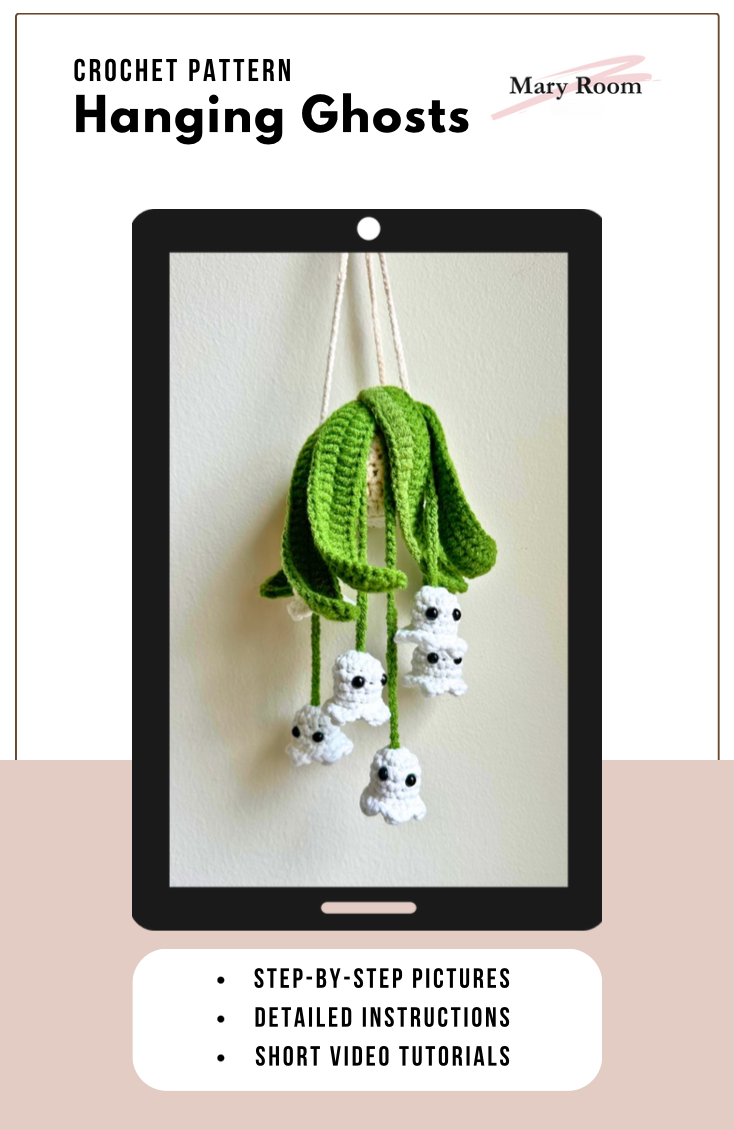Printable crochet pattern for ghost amigurumi, halloween tutorial