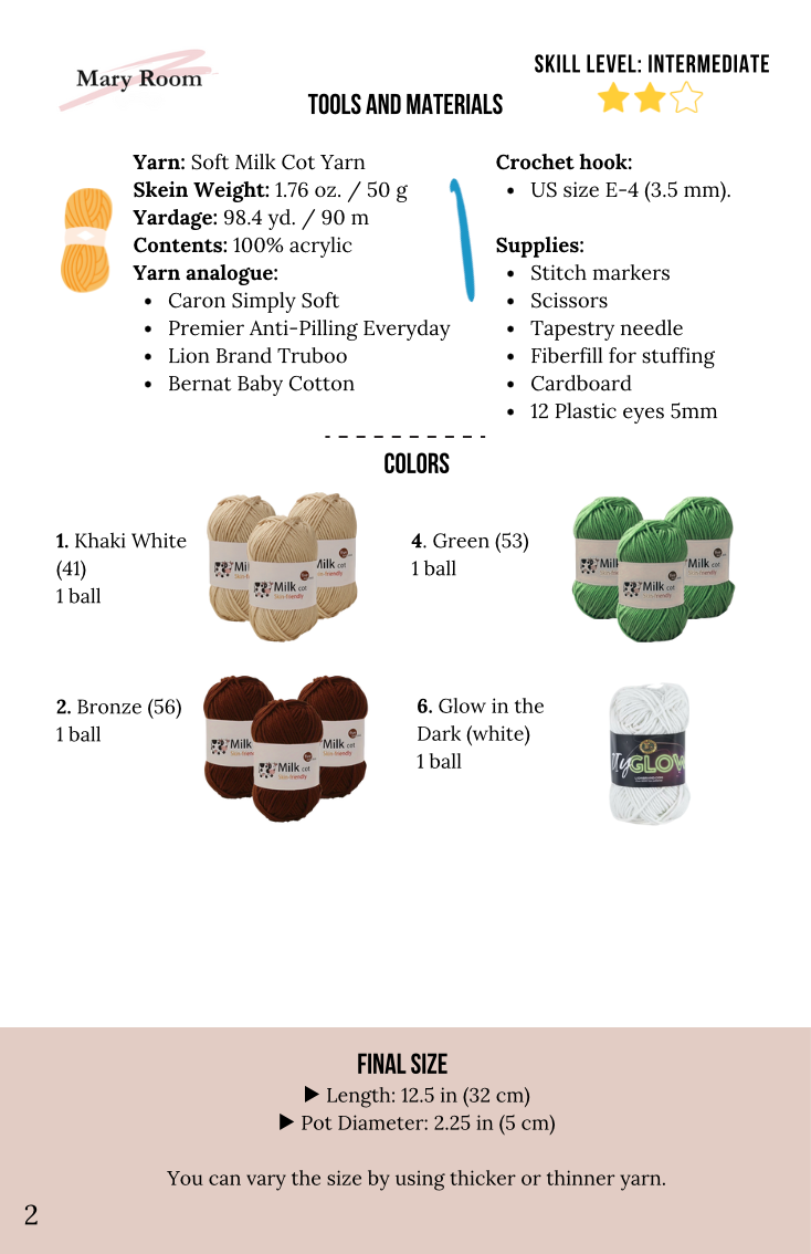 Crochet hanging ghosts pattern PDF with detailed instructions and yarn guide.