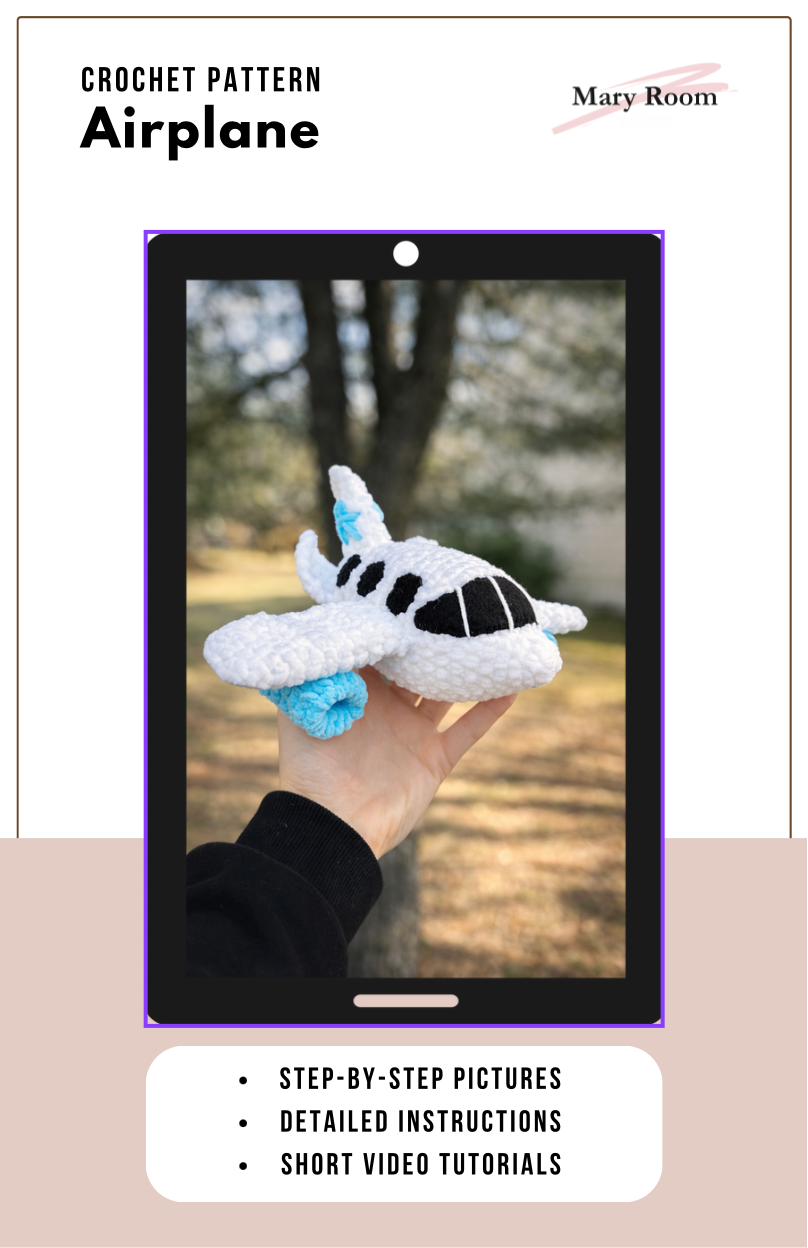 Crochet kit Airplane from plush yarn with all nessesary tools and yarn, crochet pattern for beginners