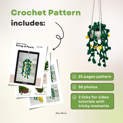 Mary Room crochet kit with the step-by-step crochet pattern for string of pearls amigurumi plant home decor